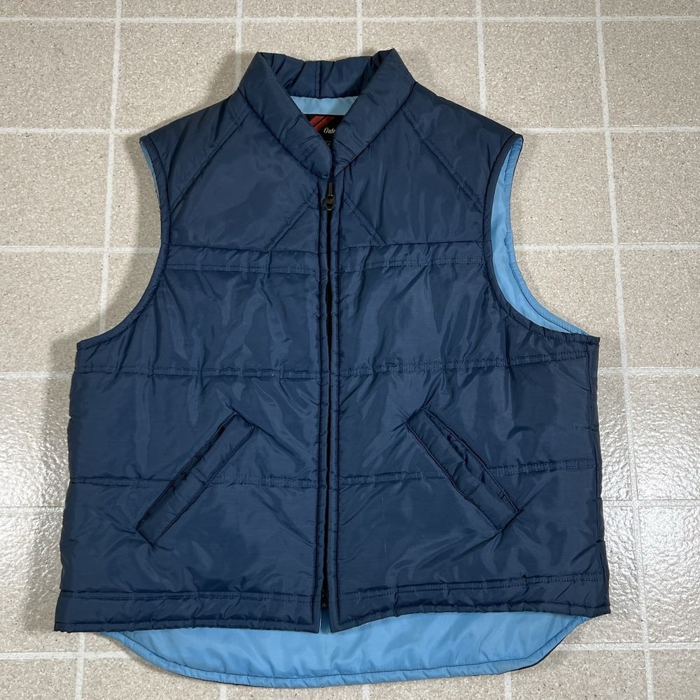 True Vintage 70s Sears "The Men's Store" Puffer Vest Outdoor Blue Collar Size XL